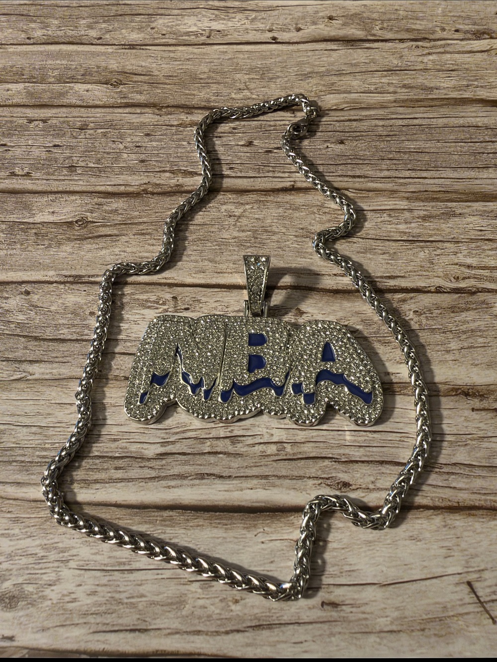 Iced Out Silver Tone Pave NBA Name Pendant & Necklace Stainless Steel - Picture 10 of 11